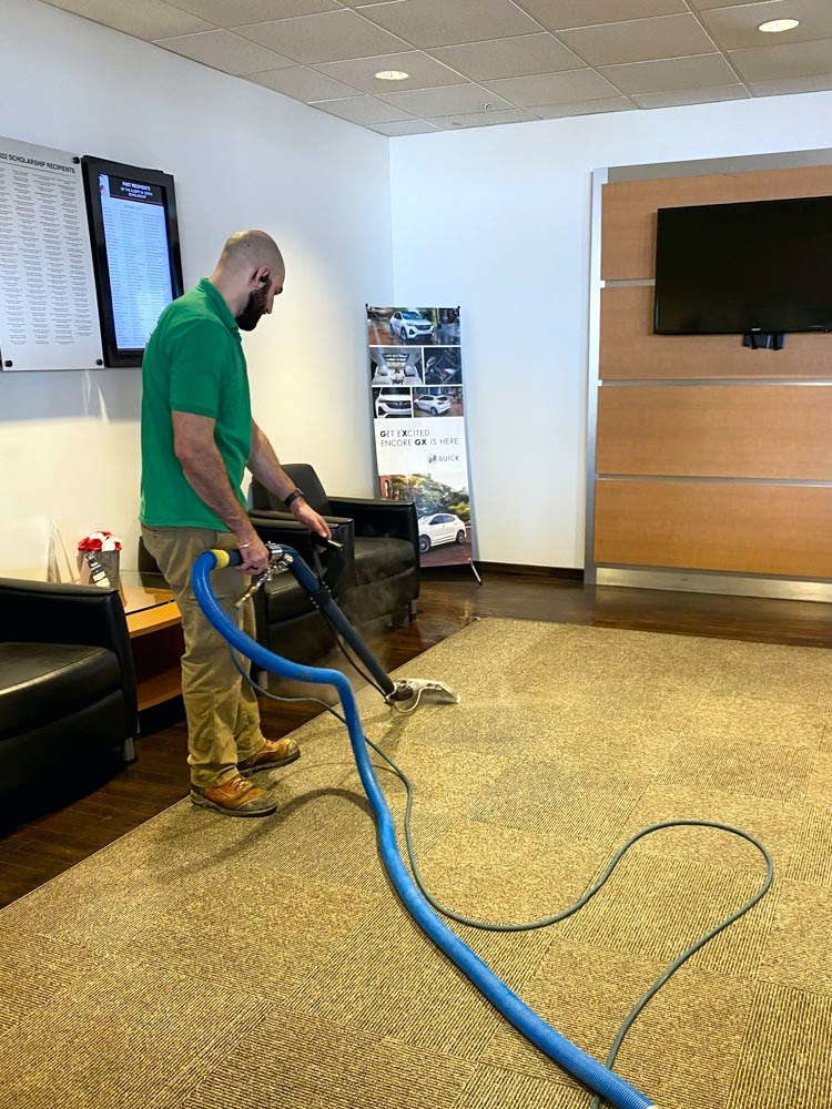 Commercial carpet before deep extraction cleaning