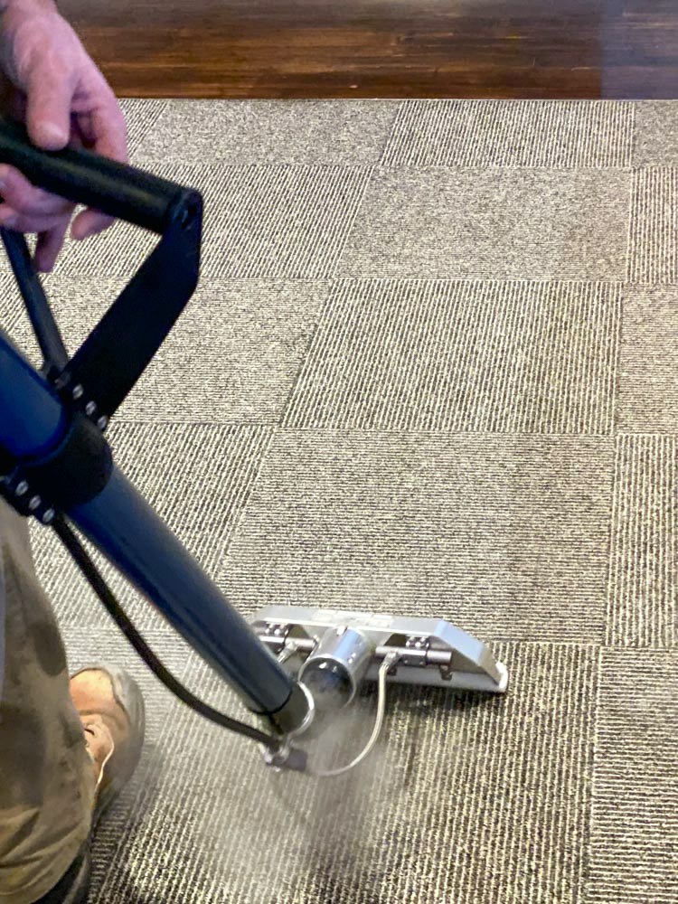 The same commercial carpet after Stay Clean extraction cleaning